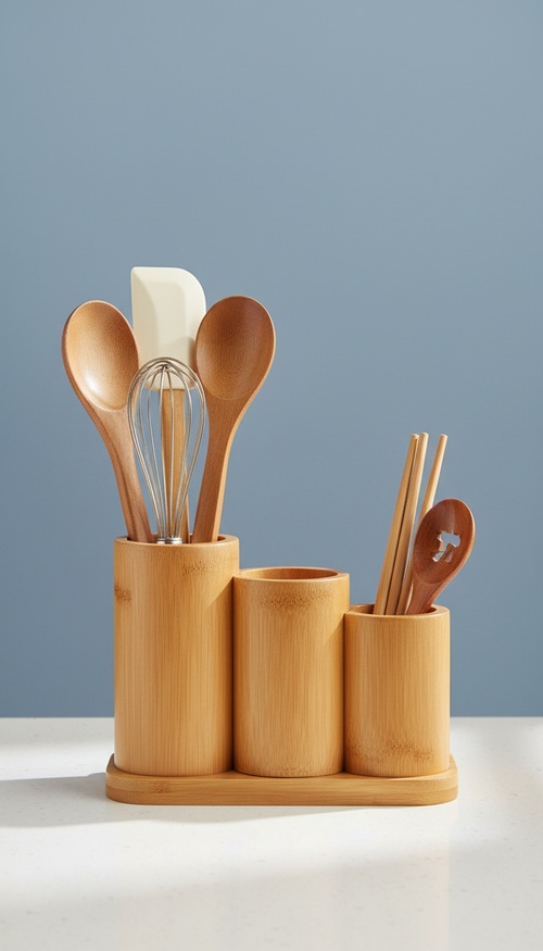 Bamboo Kitchen Utensil Organizer Caddy